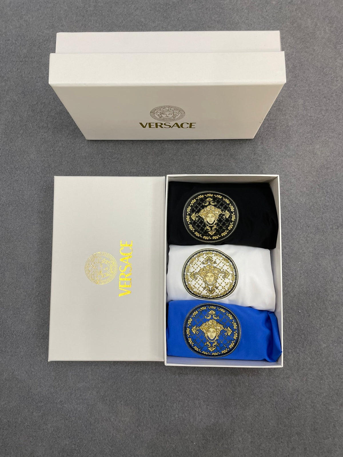 Versace Boxed Blue White Black Gold Face Boxer Briefs, image 8