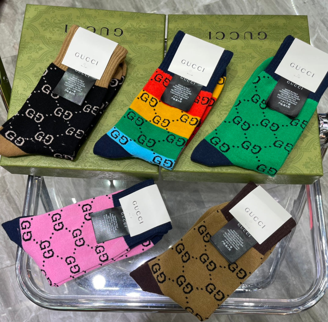Gucci Rainbow Stripe Lettered Crew Crew Socks, image 7