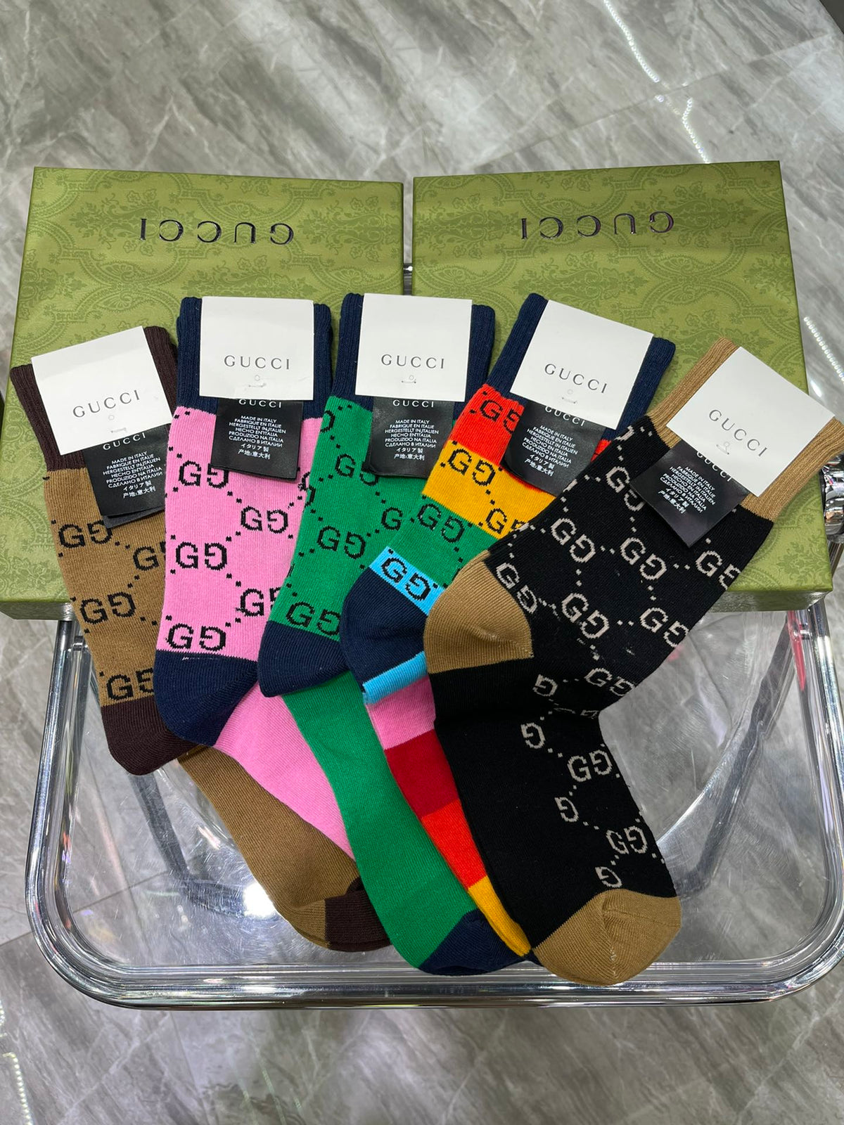 Gucci Rainbow Stripe Lettered Crew Crew Socks, image 6