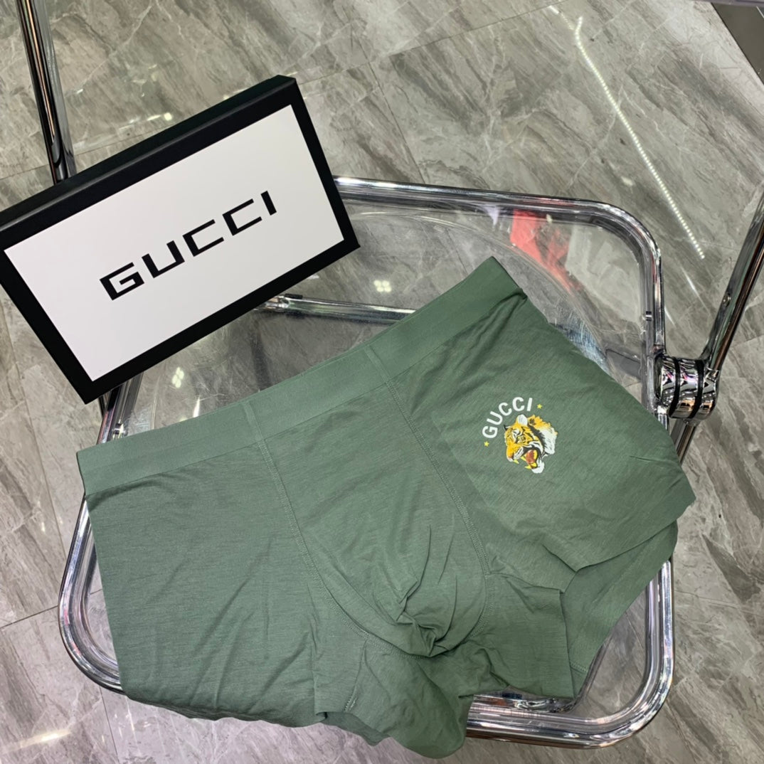 Gucci Green Gold Round Crest Boxer Briefs, image 1