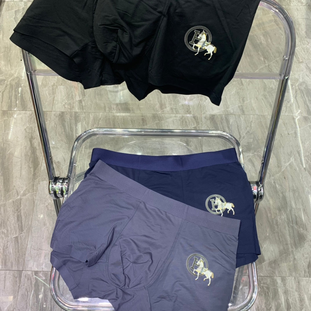 Hermès Black Grey Small Horse Motif Boxer Briefs, image 1