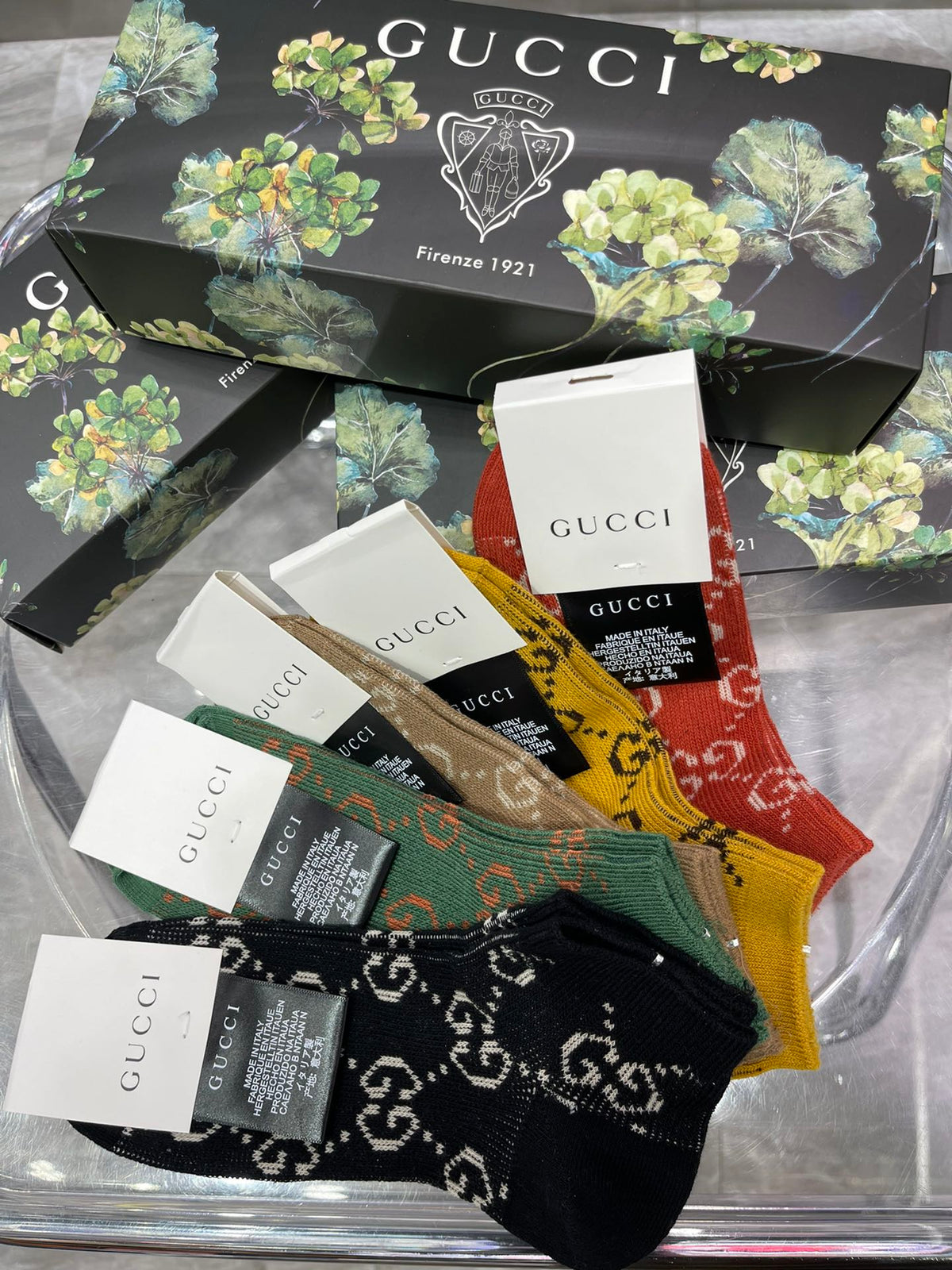 Gucci Earthy Allover Monogram Crew Crew Socks, image 6
