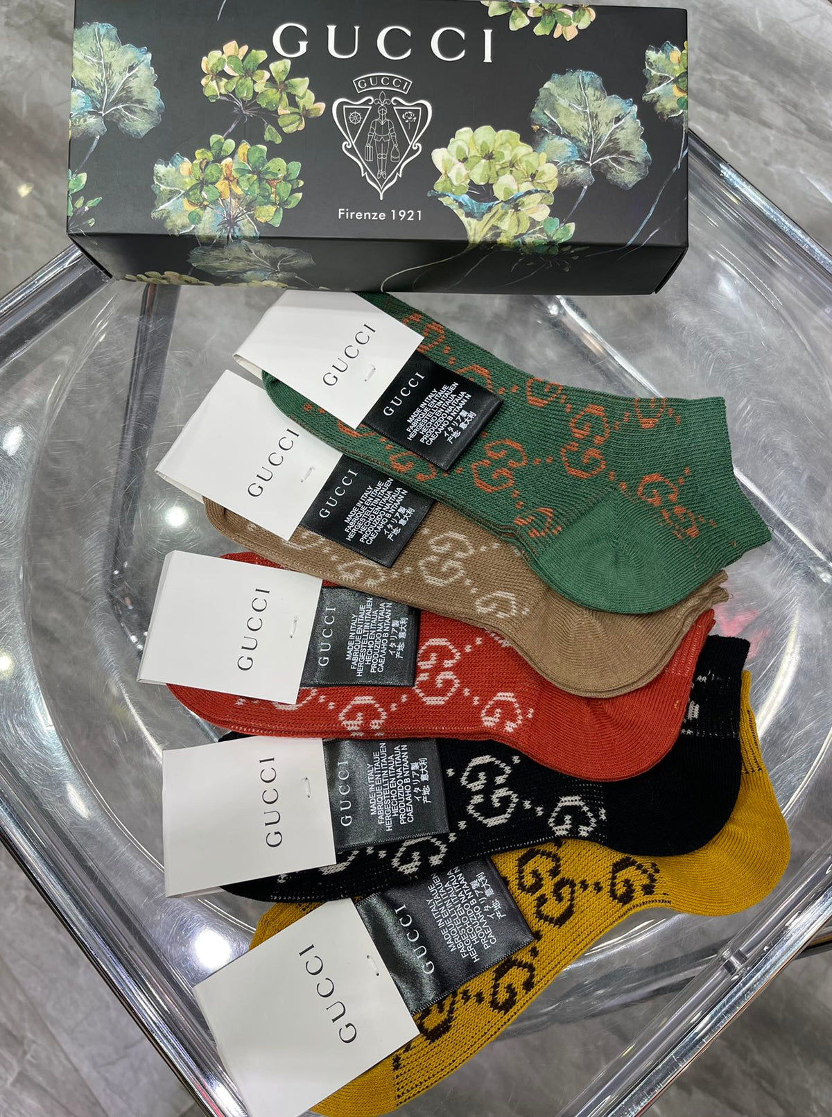 Gucci Earthy Allover Monogram Crew Crew Socks, image 3
