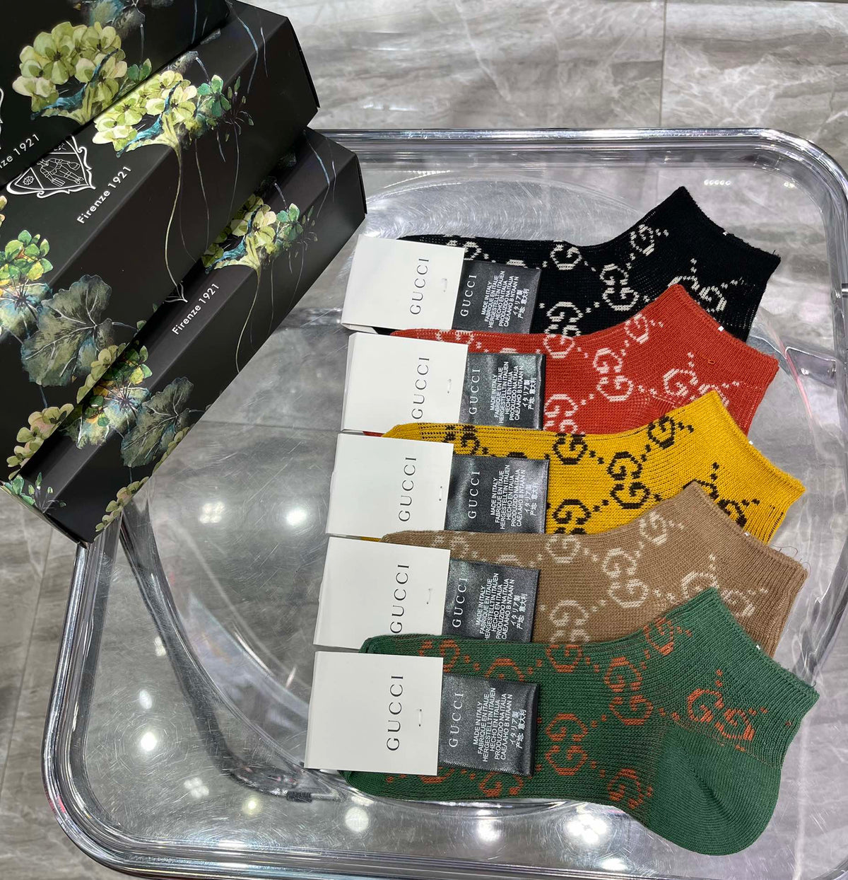 Gucci Earthy Allover Monogram Crew Crew Socks, image 5