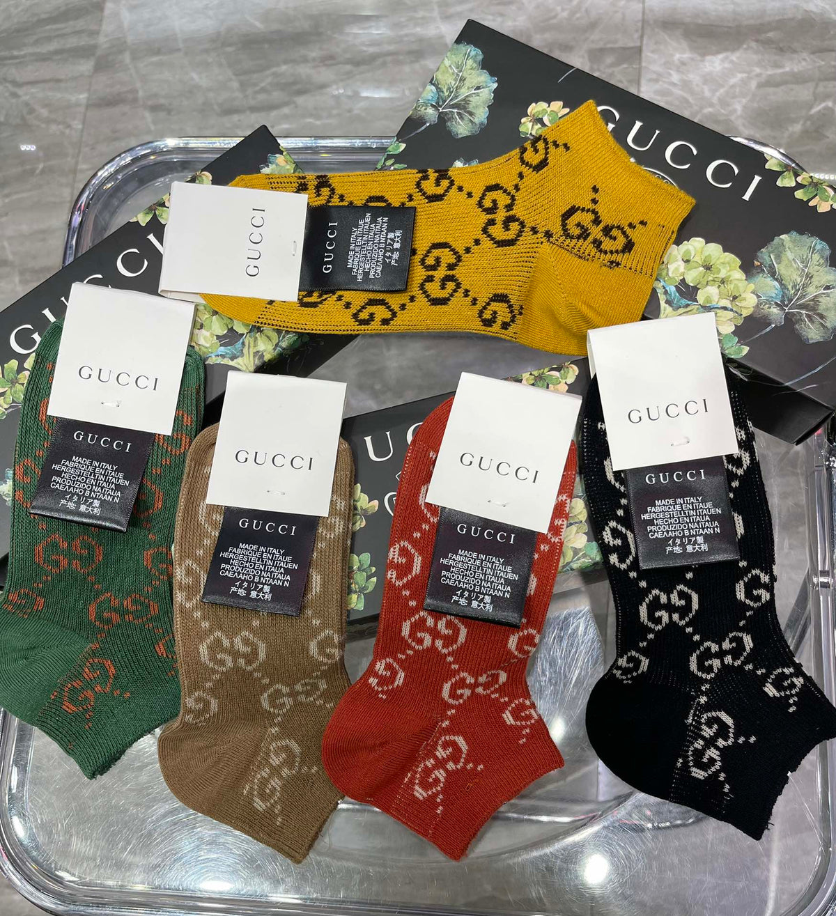 Gucci Earthy Allover Monogram Crew Crew Socks, image 4