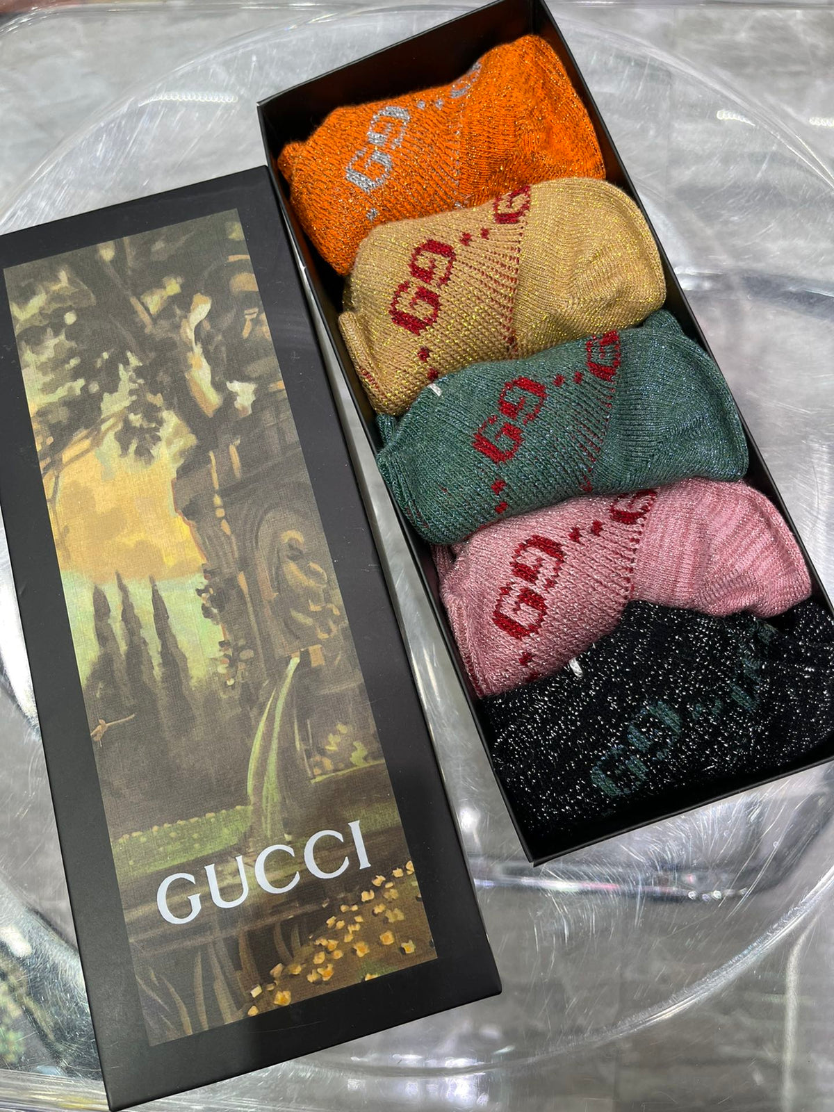Gucci Boxed Bright Monogram Shades Crew Socks, image 1