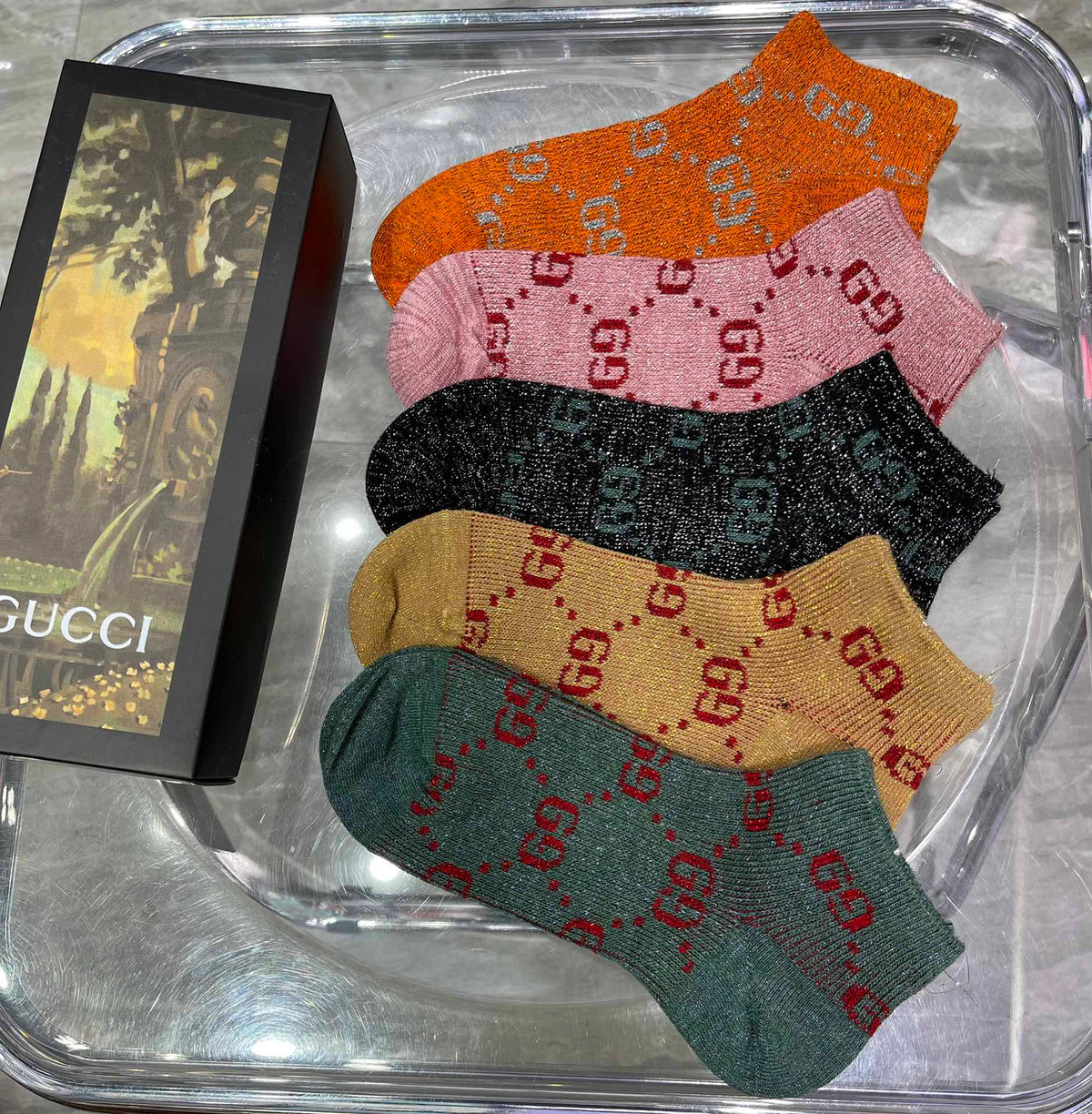 Gucci Boxed Bright Monogram Shades Crew Socks, image 4