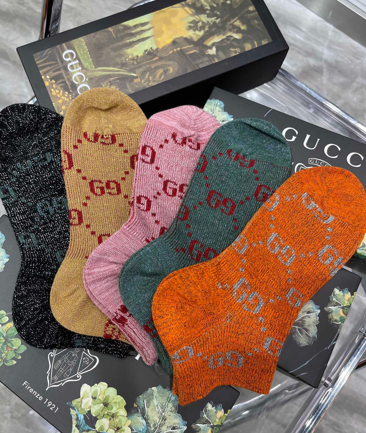 Gucci Boxed Bright Monogram Shades Crew Socks, image 6