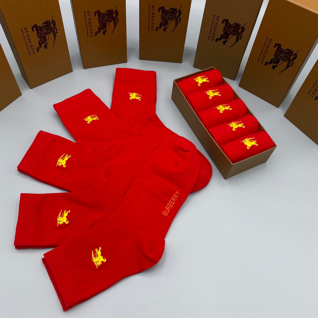 Burberry Red Gold Small Horse Detail Crew Socks, image 4