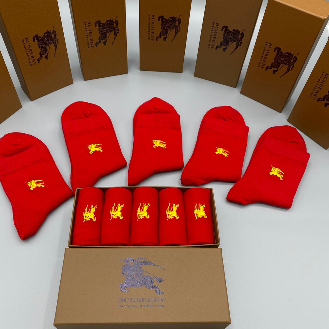 Burberry Red Gold Small Horse Detail Crew Socks, image 6