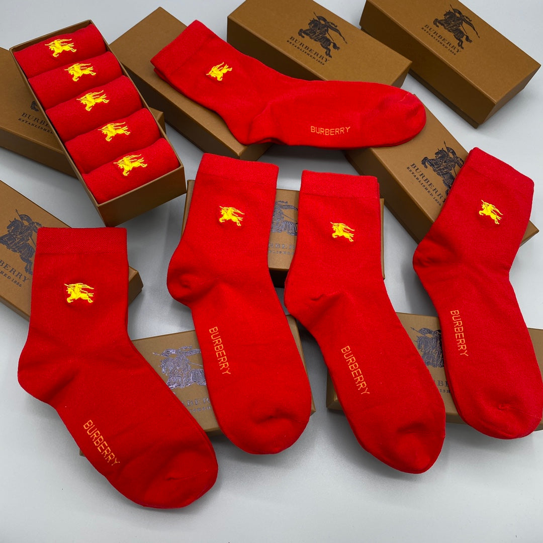 Burberry Red Gold Small Horse Detail Crew Socks, image 5