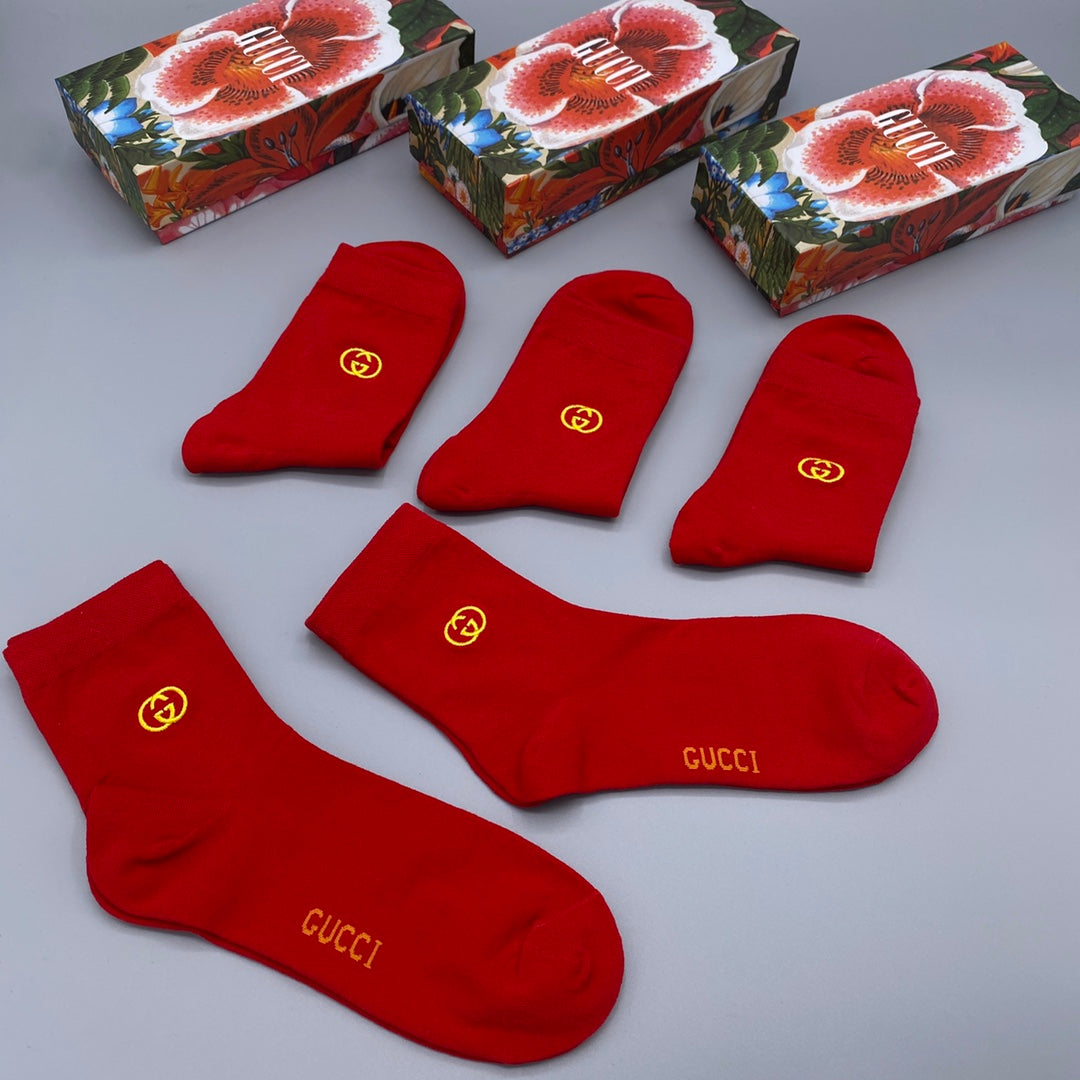Gucci Red Gold Small Emblem Crew Crew Socks, image 6