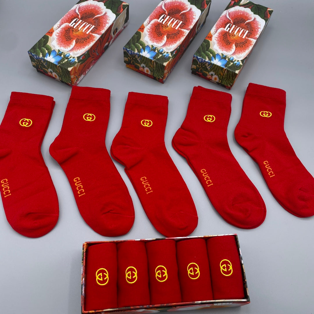 Gucci Red Gold Small Emblem Crew Crew Socks, image 2