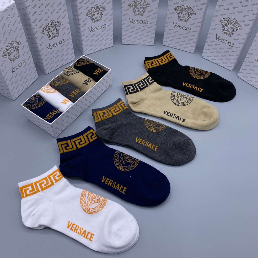 Versace Neutral Gold Face Footbed No-Show Socks, image 4