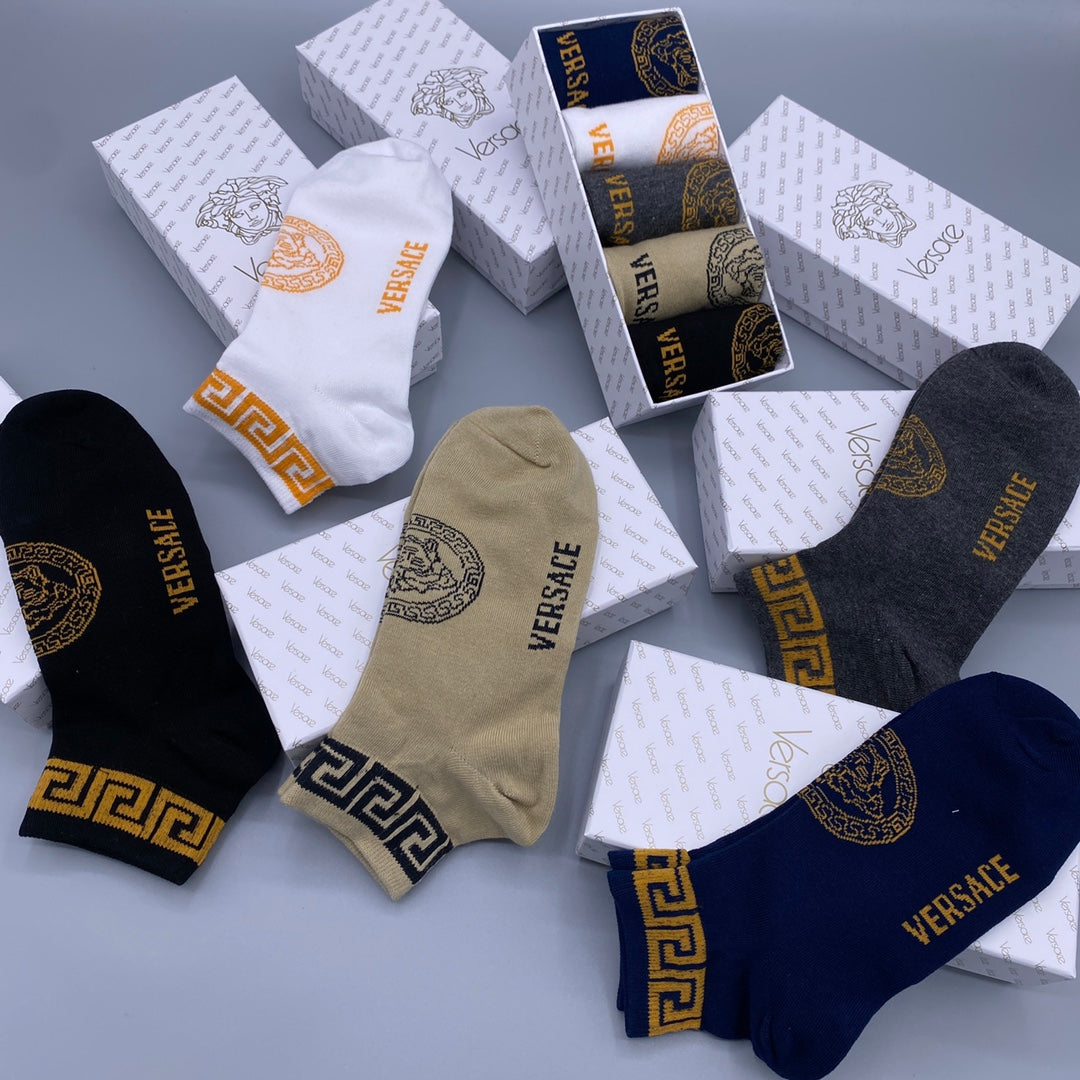 Versace Neutral Gold Face Footbed No-Show Socks, image 8