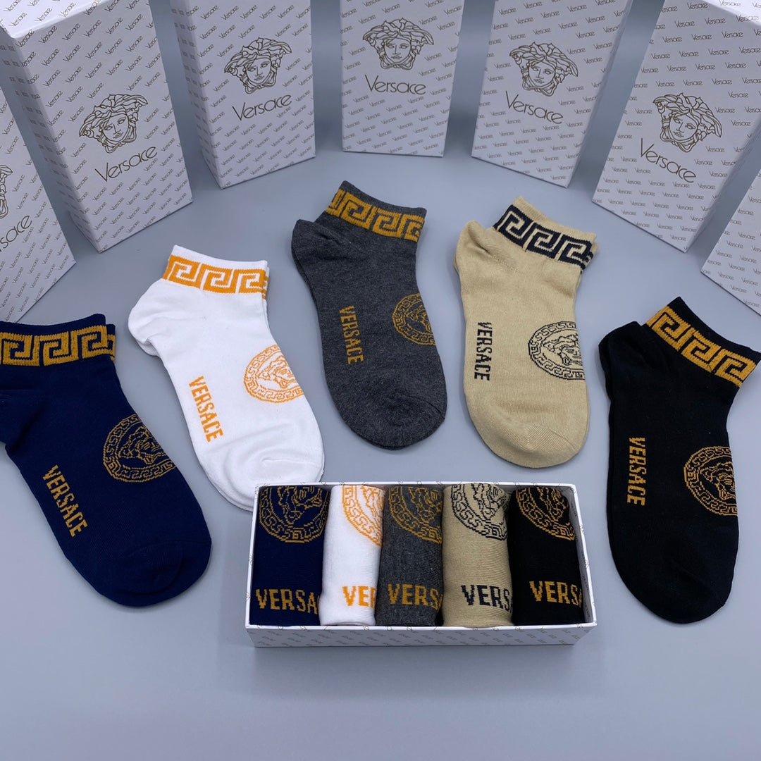 Versace Neutral Gold Face Footbed No-Show Socks, image 5