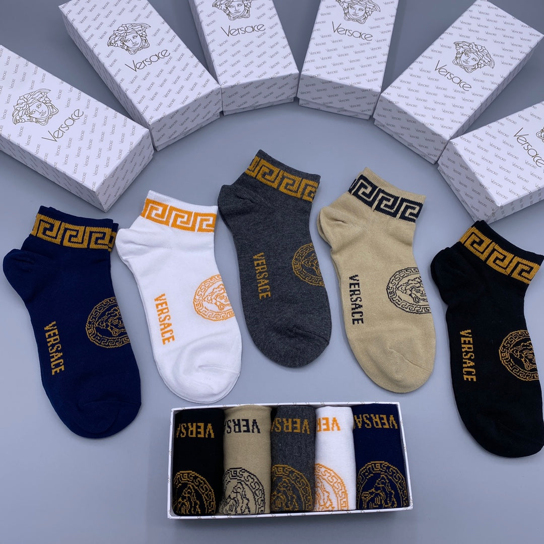 Versace Neutral Gold Face Footbed No-Show Socks, image 2