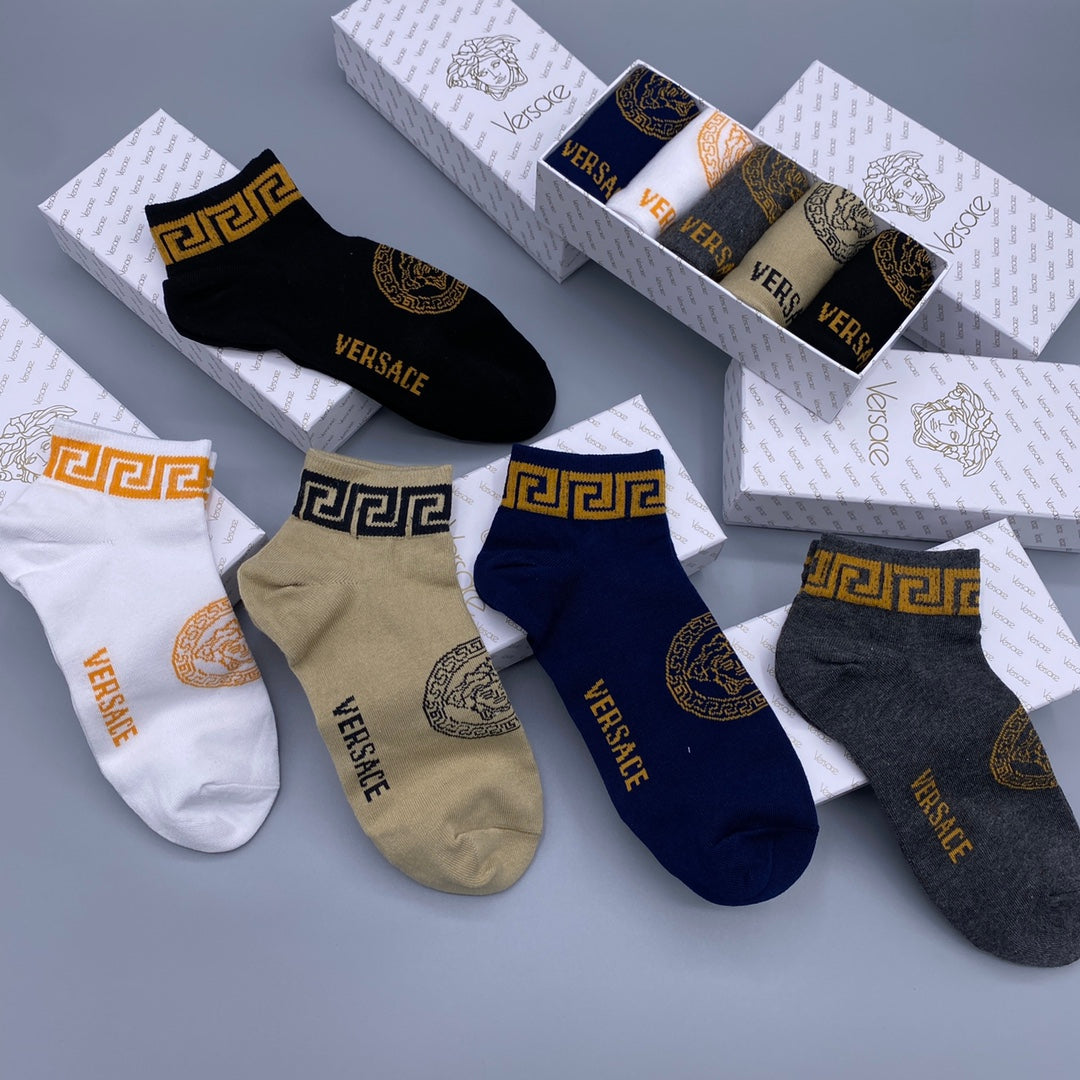 Versace Neutral Gold Face Footbed No-Show Socks, image 6
