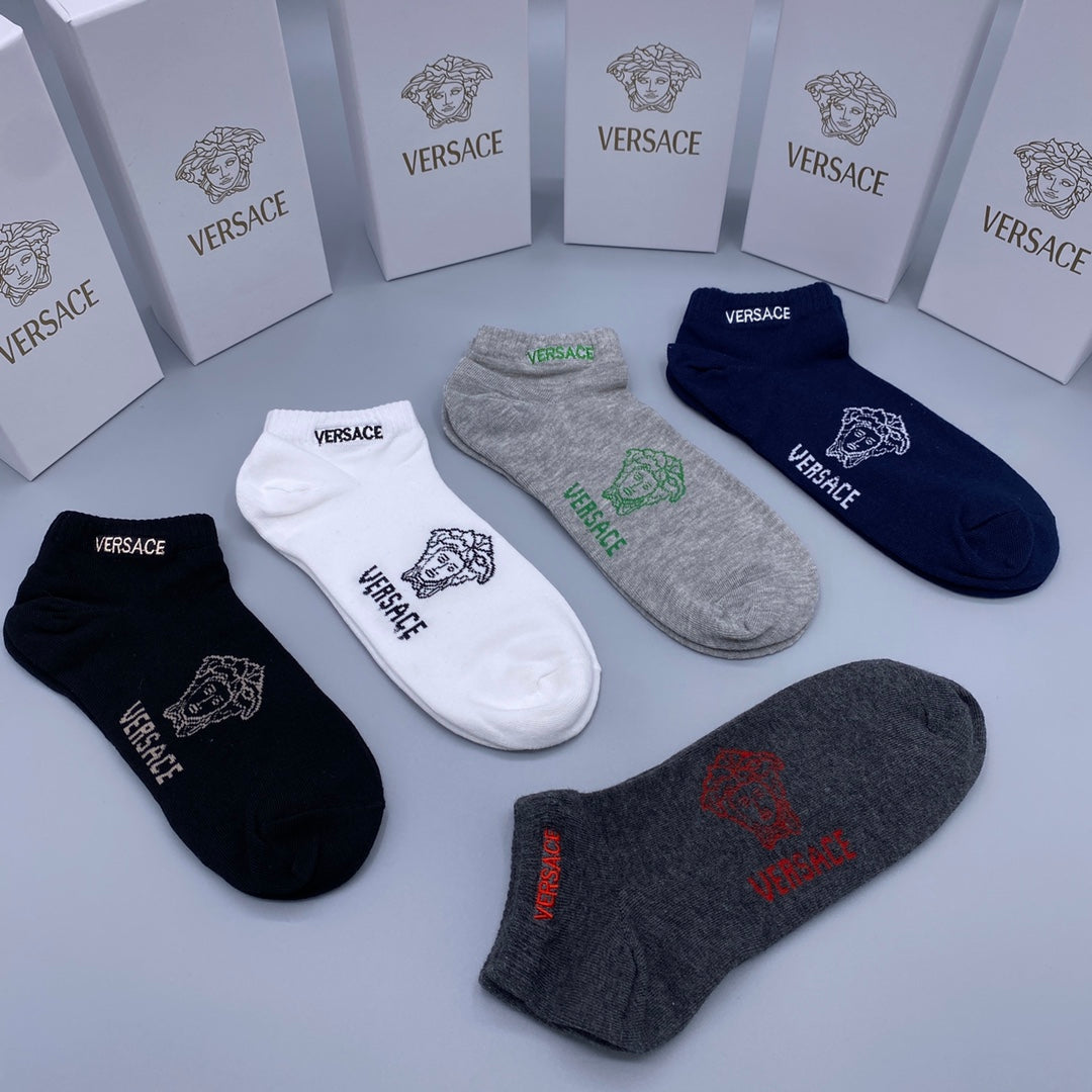 Versace Grey Navy Black Small Text No-Show Socks, image 7