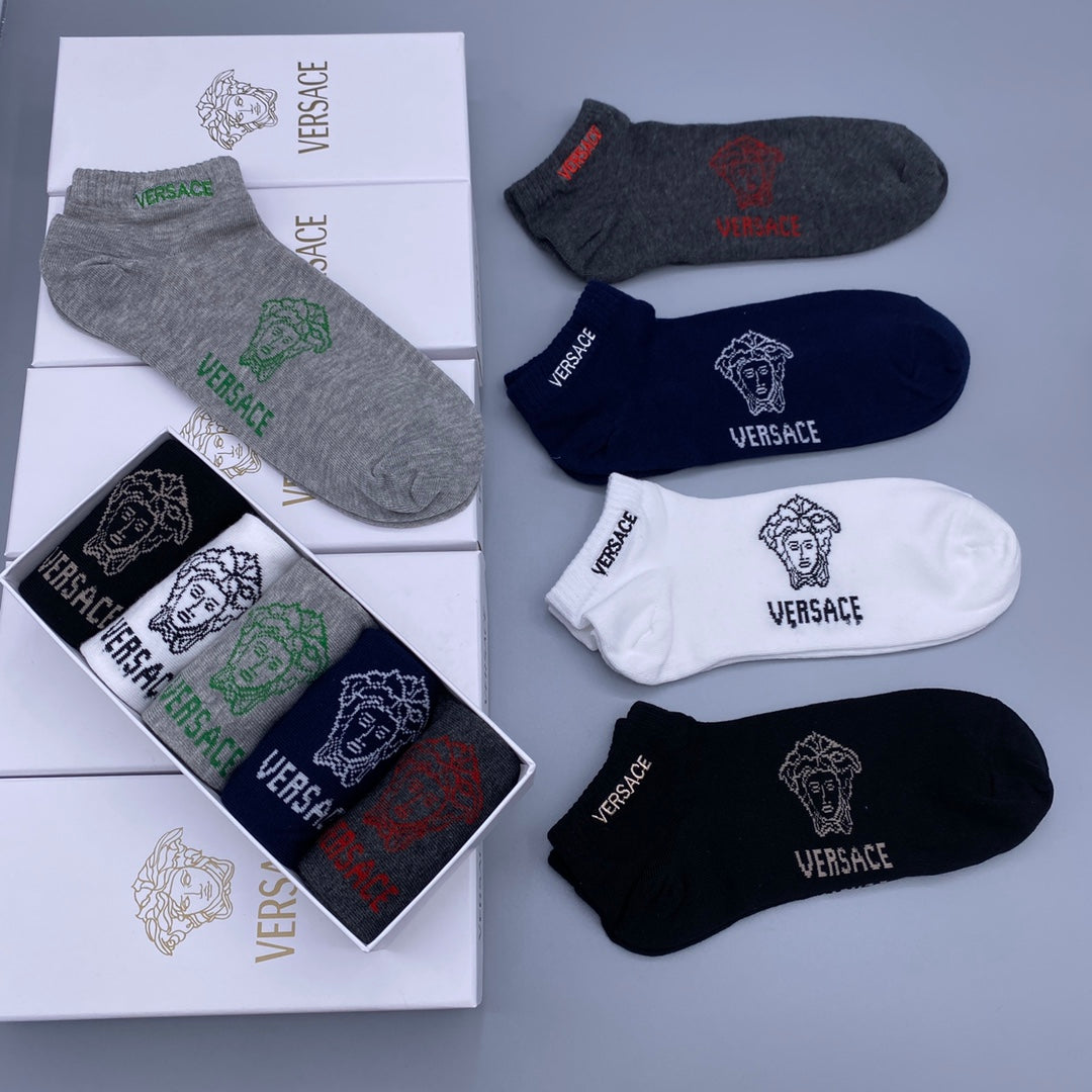 Versace Grey Navy Black Small Text No-Show Socks, image 4