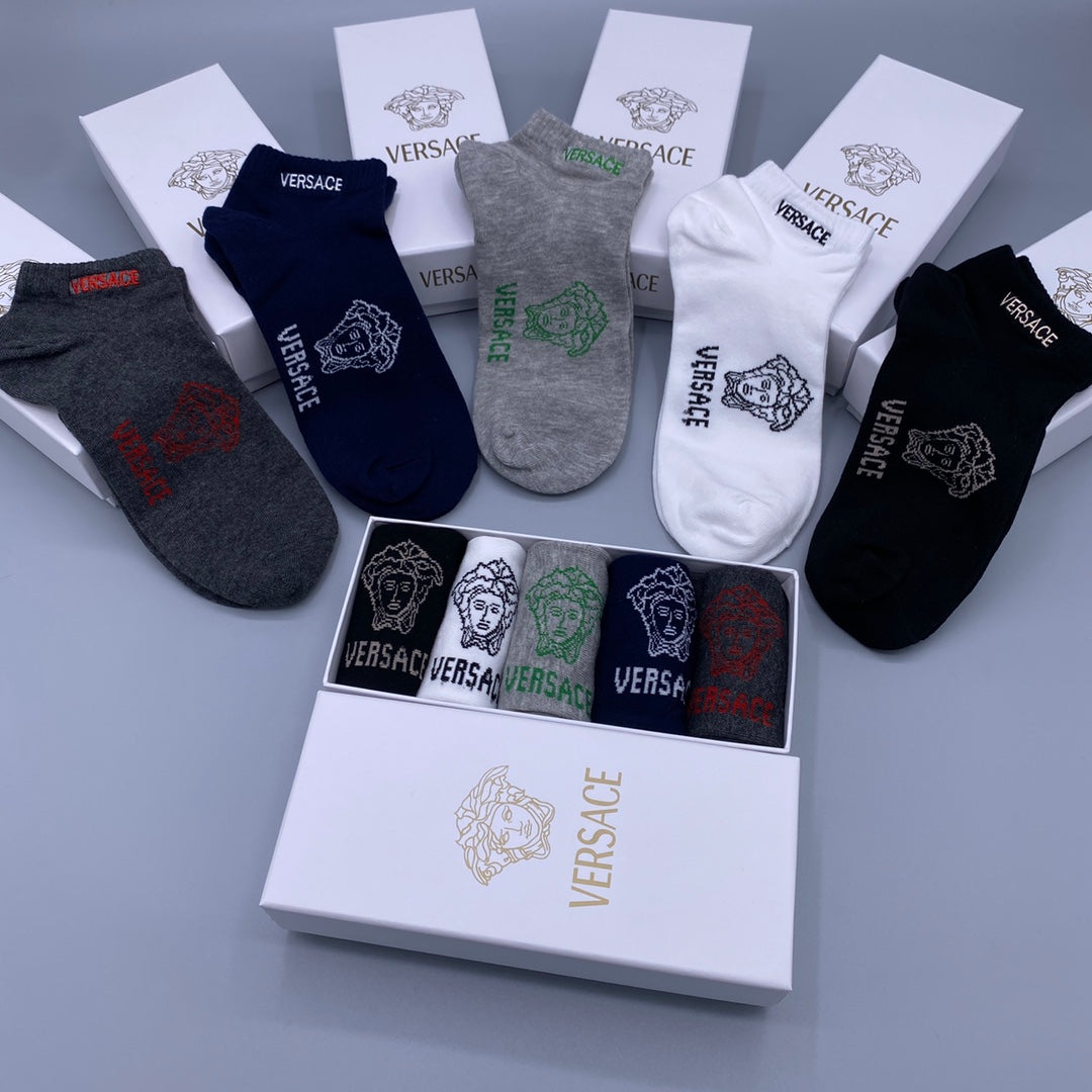 Versace Grey Navy Black Small Text No-Show Socks, image 2