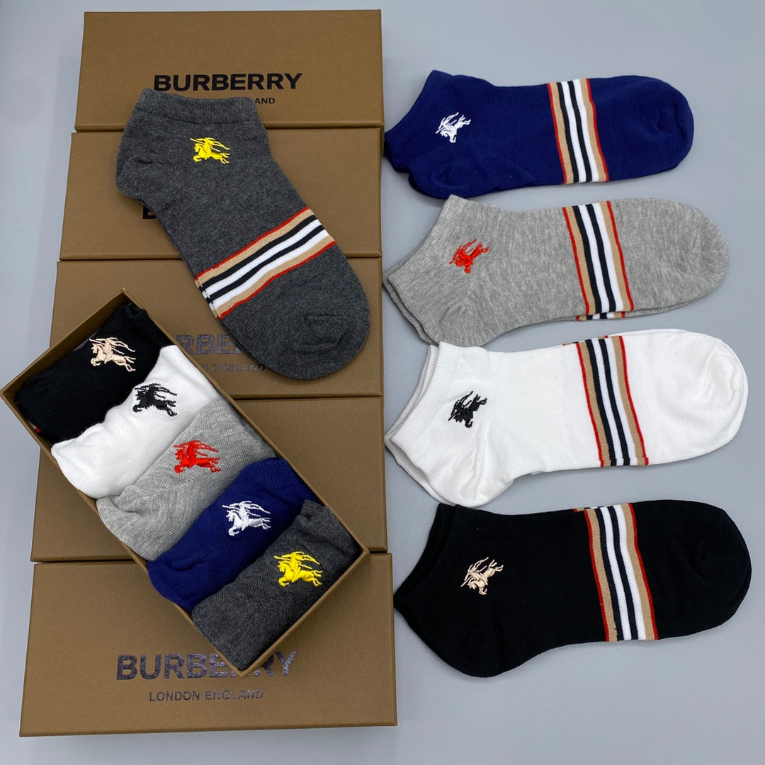 Burberry Grey White Navy Narrow Stripe No-Show Socks, image 6