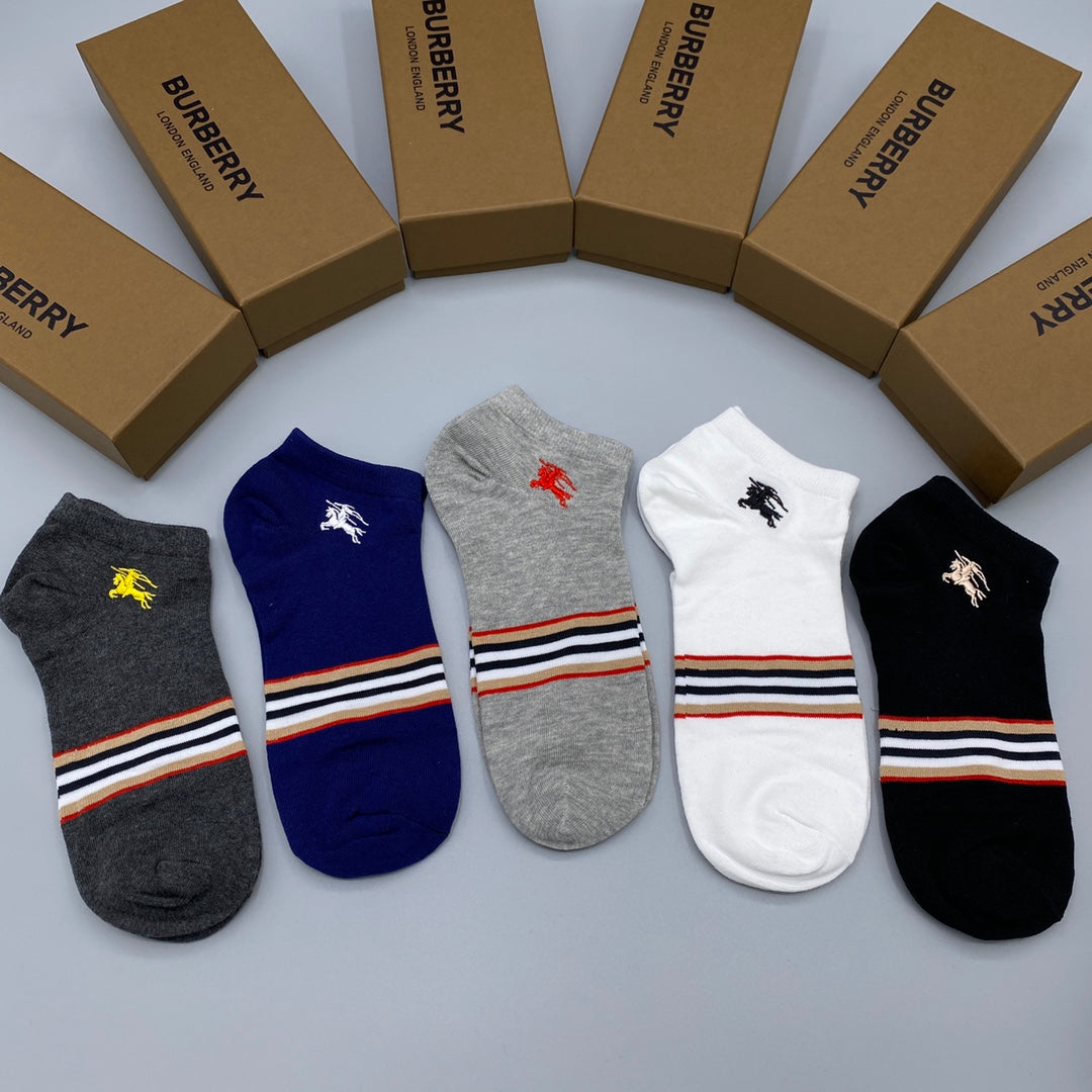 Burberry Grey White Navy Narrow Stripe No-Show Socks, image 2