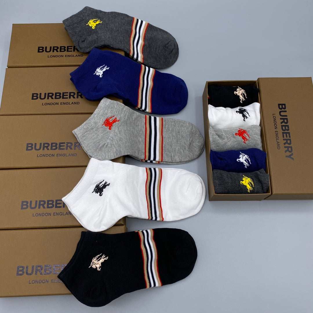 Burberry Grey White Navy Narrow Stripe No-Show Socks, image 5