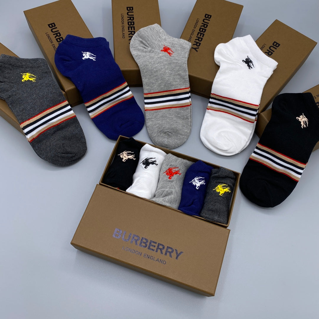 Burberry Grey White Navy Narrow Stripe No-Show Socks, image 4