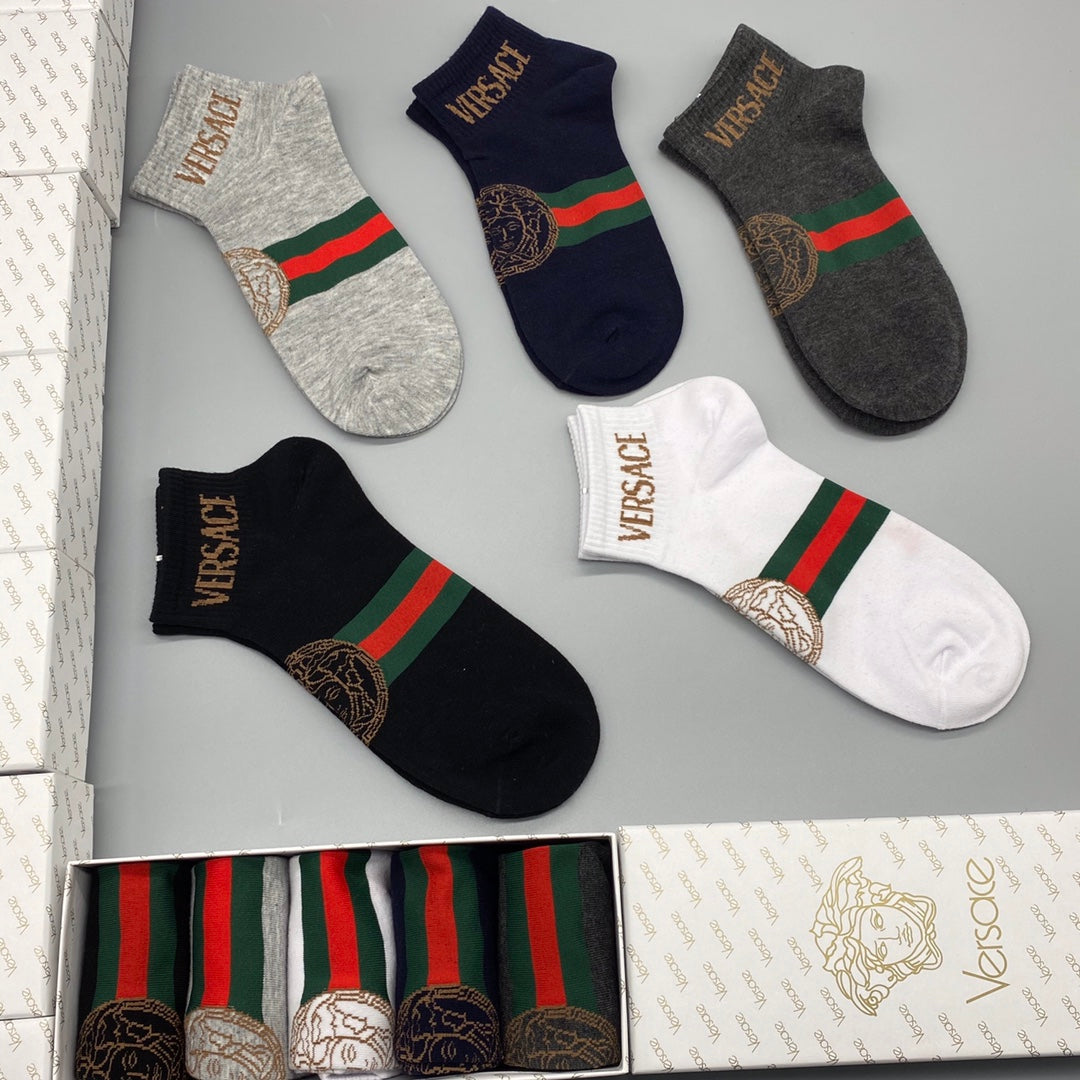 Versace Neutral Red Green Stripe Ankle Socks, image 2
