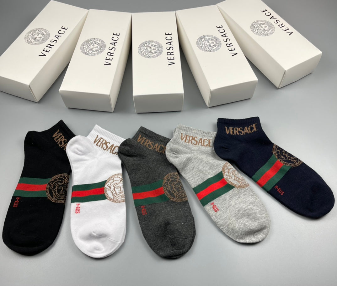 Versace Neutral Red Green Ankle Stripe Ankle Socks, image 2
