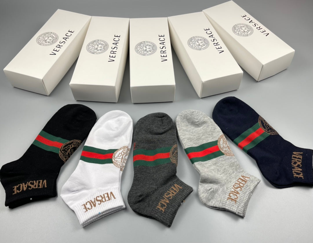 Versace Neutral Red Green Ankle Stripe Ankle Socks, image 1