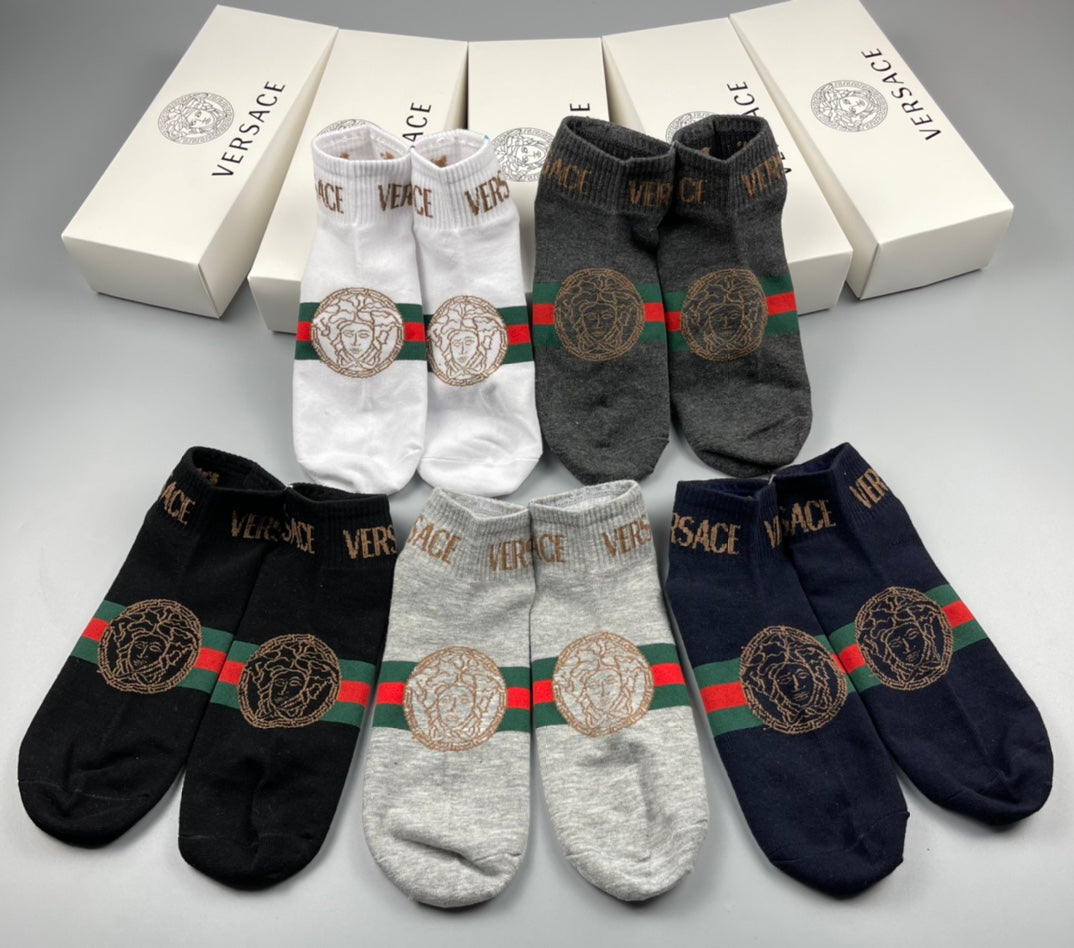 Versace Neutral Red Green Ankle Stripe Ankle Socks, image 4
