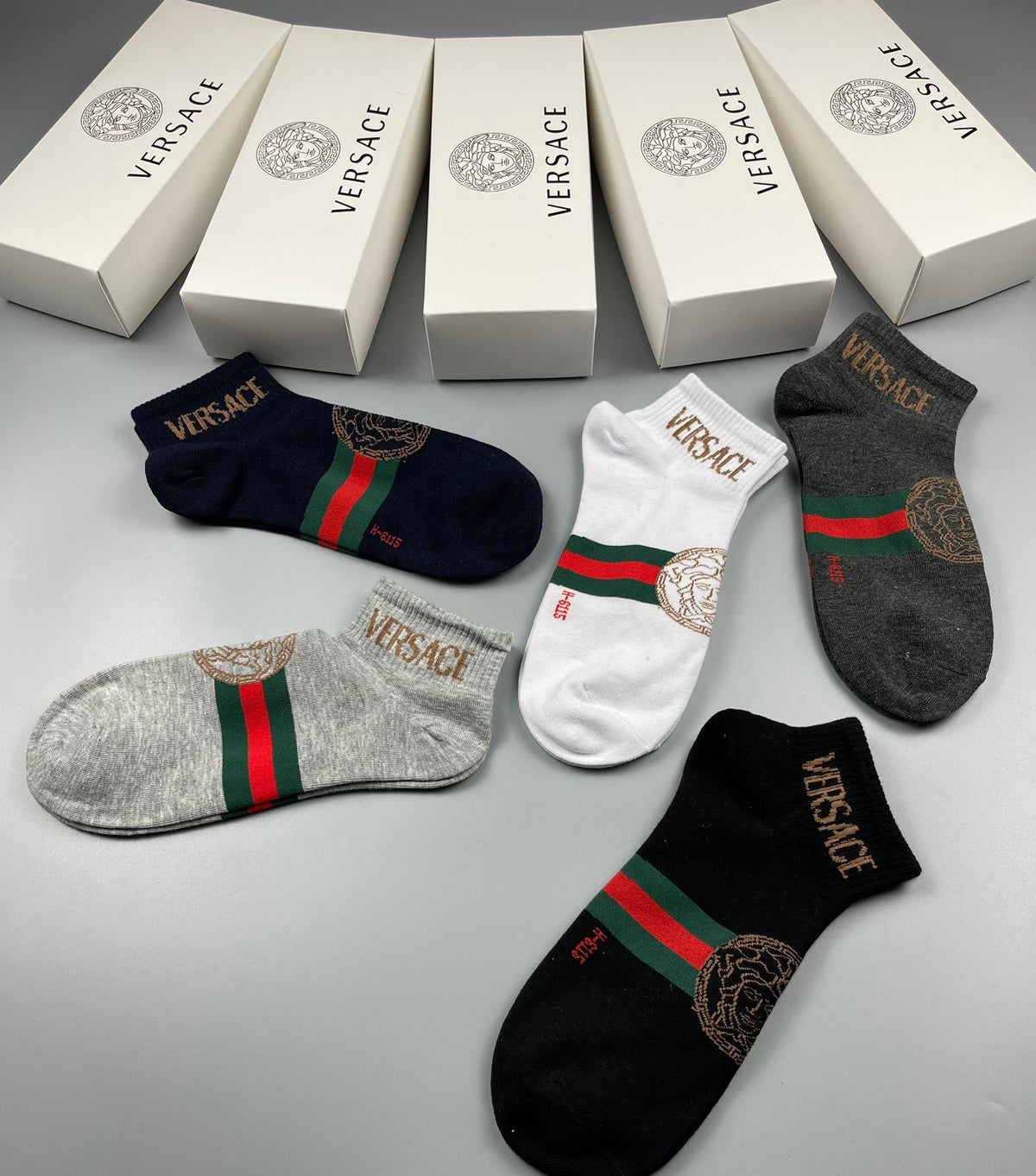 Versace Neutral Red Green Ankle Stripe Ankle Socks, image 5