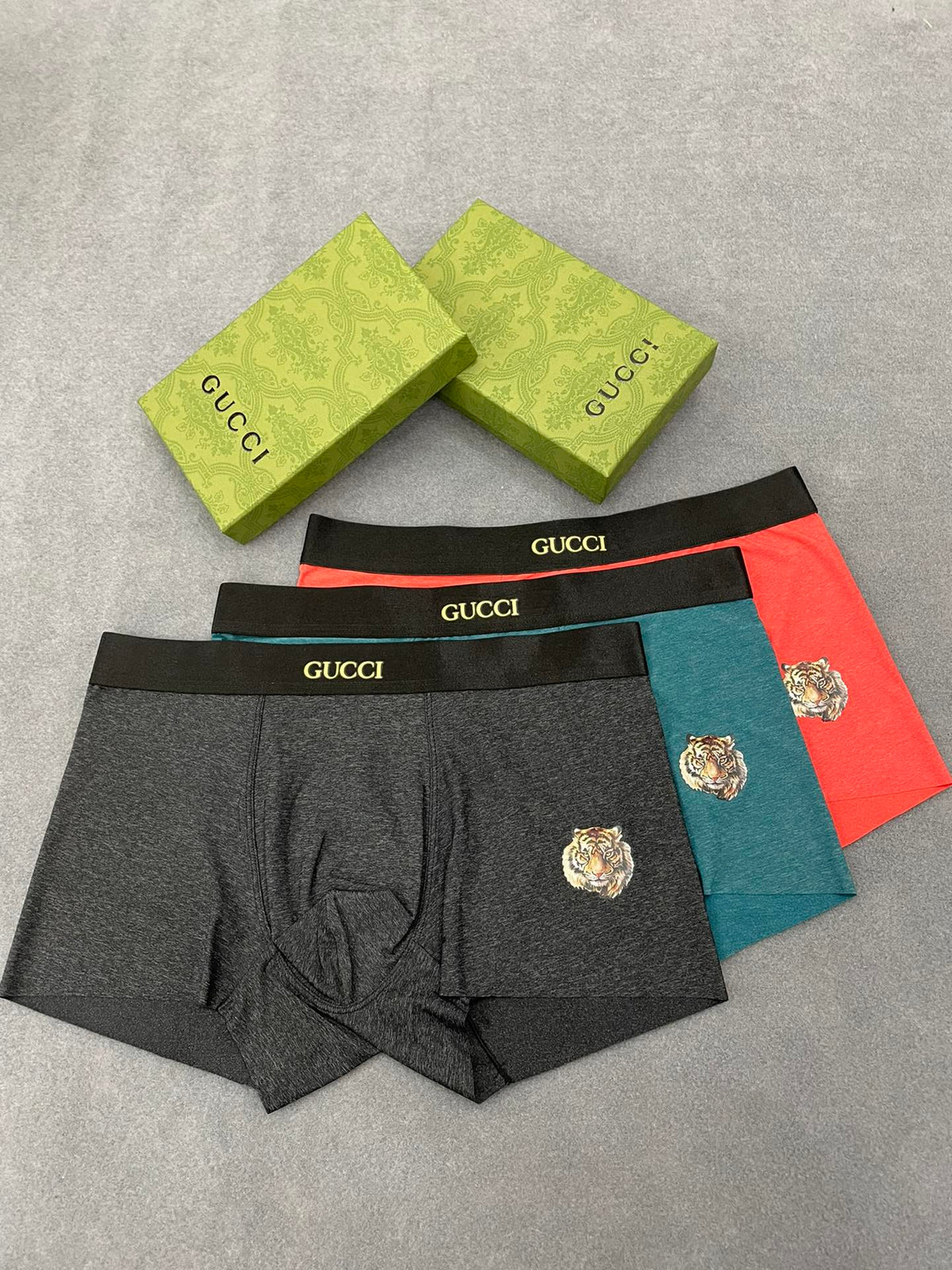 Gucci Charcoal Green Orange Small Crest Boxer Briefs, image 1
