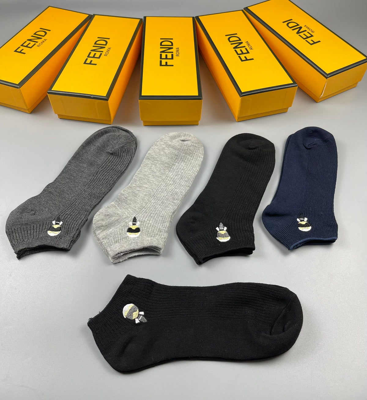 Fendi Grey Navy White Small Eye Motif No-Show Socks, image 7