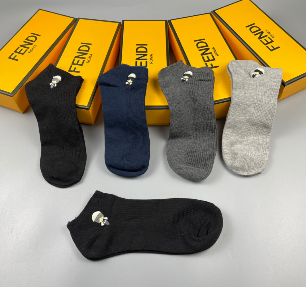 Fendi Grey Navy White Small Eye Motif No-Show Socks, image 5