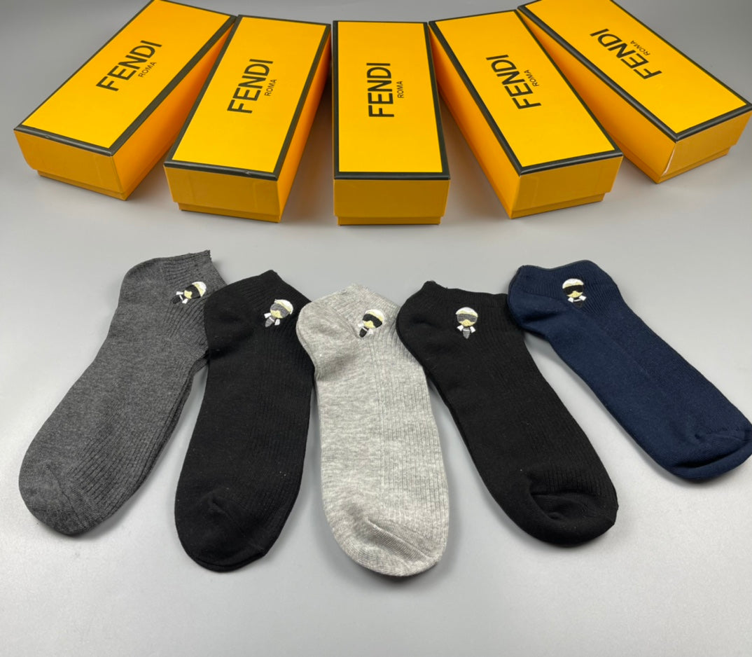 Fendi Grey Navy White Small Eye Motif No-Show Socks, image 2