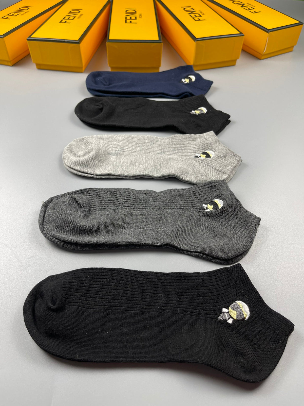 Fendi Grey Navy White Small Eye Motif No-Show Socks, image 8