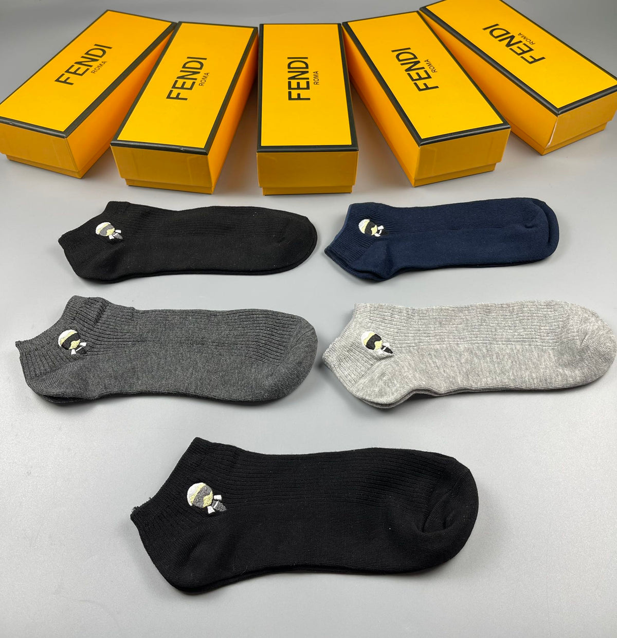 Fendi Grey Navy White Small Eye Motif No-Show Socks, image 4