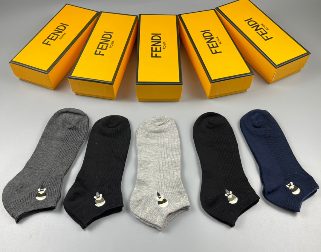 Fendi Grey Navy White Small Eye Motif No-Show Socks, image 1