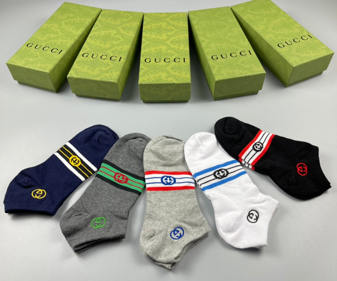 Gucci Navy White Grey Fine Stripe Ankle Socks, image 3
