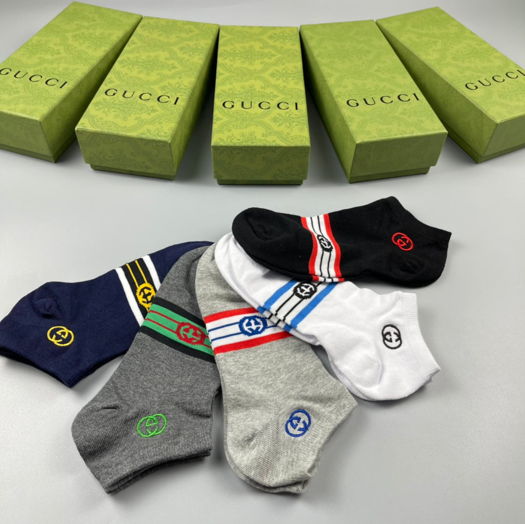 Gucci Navy White Grey Fine Stripe Ankle Socks, image 4