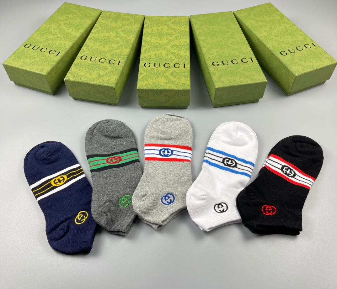 Gucci Navy White Grey Fine Stripe Ankle Socks, image 2