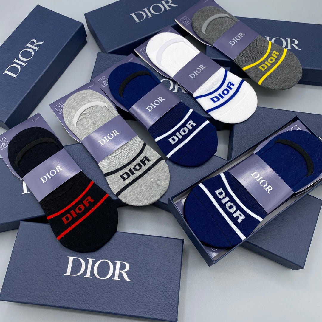 Dior Neutral Wordmark Footbed Bands No-Show Socks, image 5