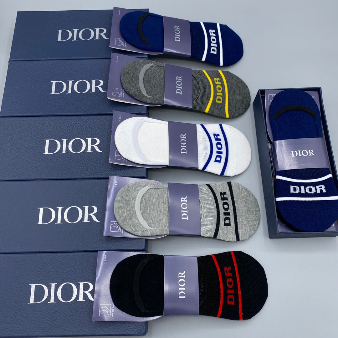 Dior Neutral Wordmark Footbed Bands No-Show Socks, image 2