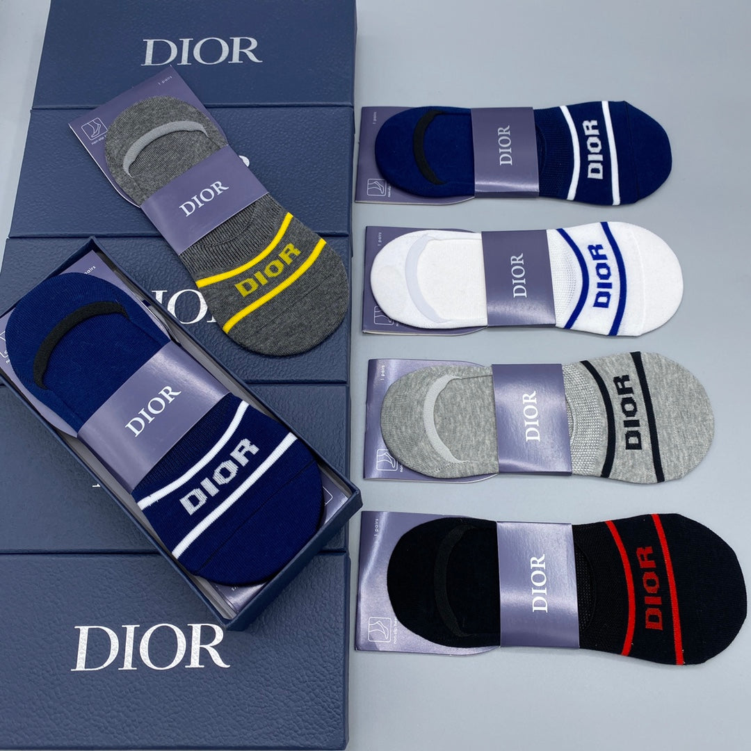 Dior Neutral Wordmark Footbed Bands No-Show Socks, image 3