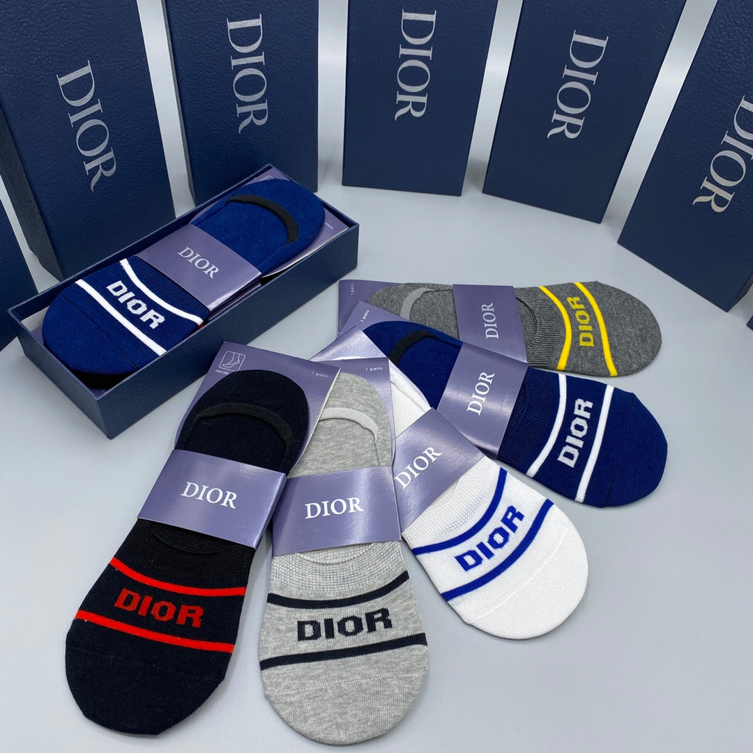 Dior Neutral Wordmark Footbed Bands No-Show Socks, image 7