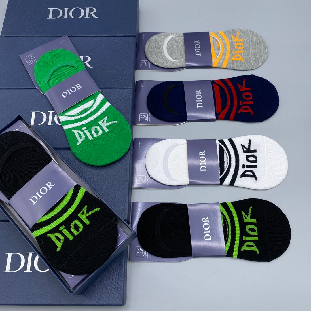 Dior Neutral Bright Footbed Letters No-Show Socks, image 6