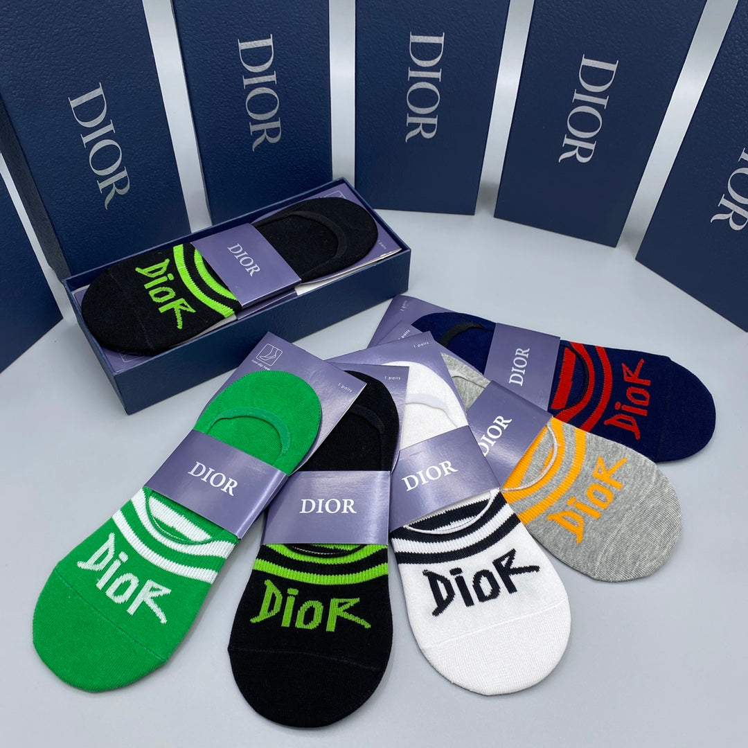 Dior Neutral Bright Footbed Letters No-Show Socks, image 4